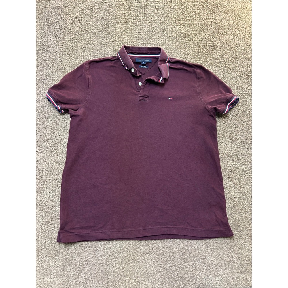 Tommy Hilfiger Mens Regular Fit Polo Shirt Burgundy Maroon Short Sleeve Size M